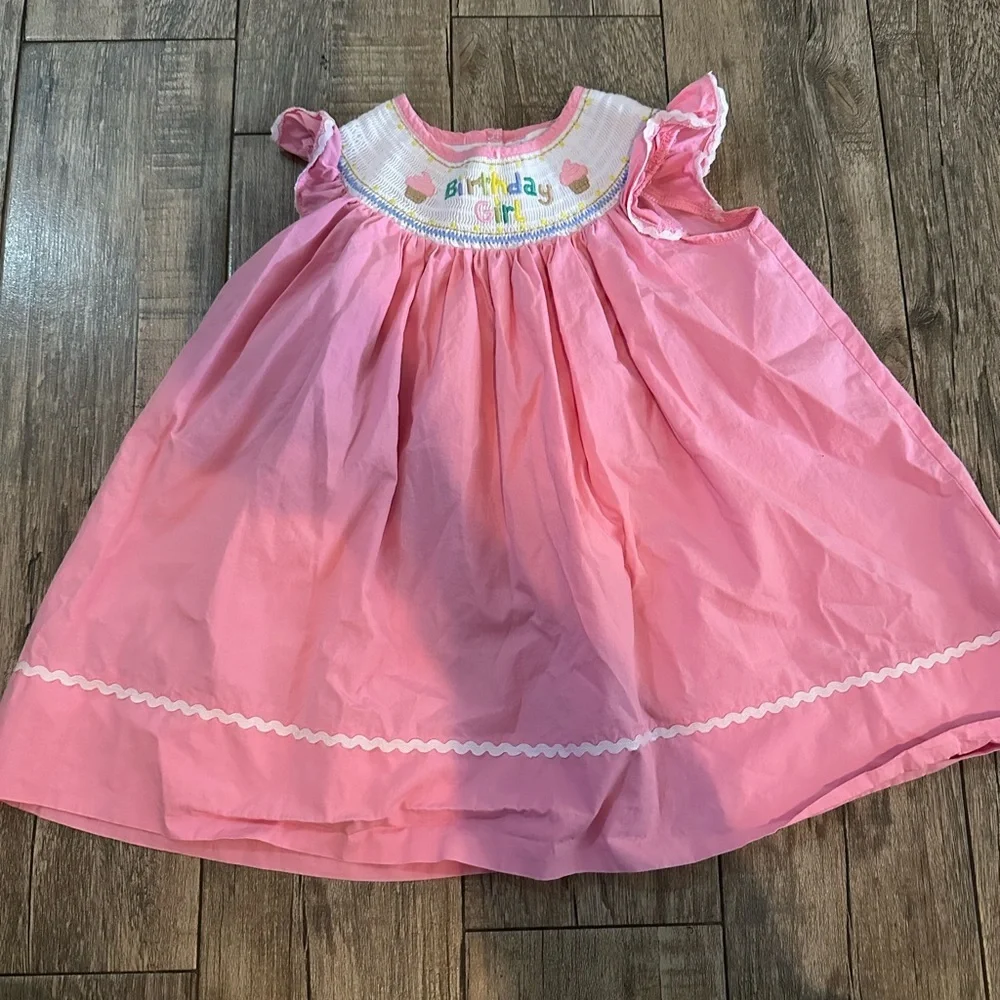 Lil Cactus Girls Birthday Girl Smocked Bishop Dress, Pink 2T